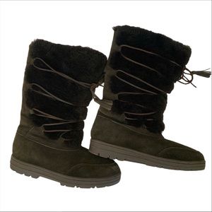 J Crew Brown Suede Leather Faux Fur Boots